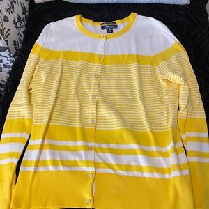 Lands End sunny yellow striped cardigan